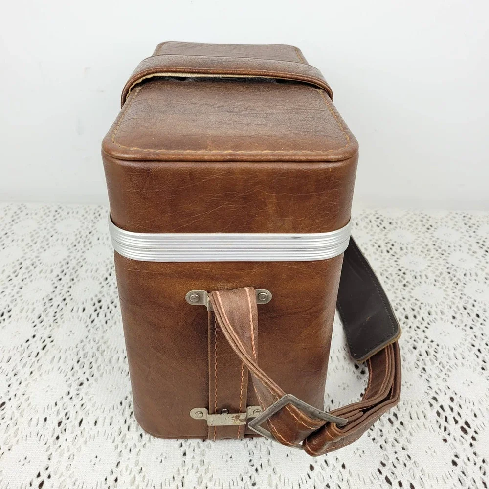 Vintage 1960s / 1970s Brown Faux Leather Camera Carrying Case Bag & Lens Case